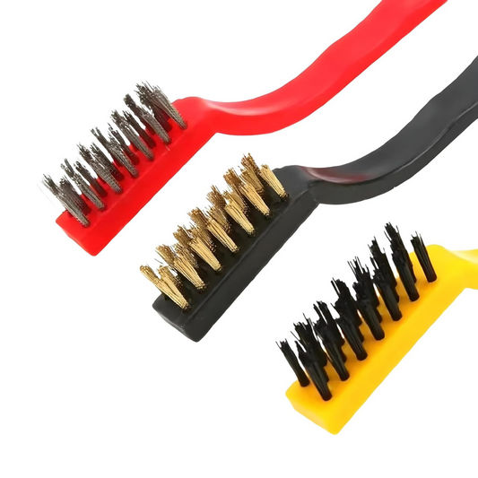 KWEL 3-in-1 Mini Wire Brush Set Brass, Nylon & Stainless Steel Bristles | Heavy-Duty Cleaning Brushes for Kitchen Gas Stove, Grill, Rust, BBQ & Metal Surface Cleaning Tool Kit (Pack of 6)