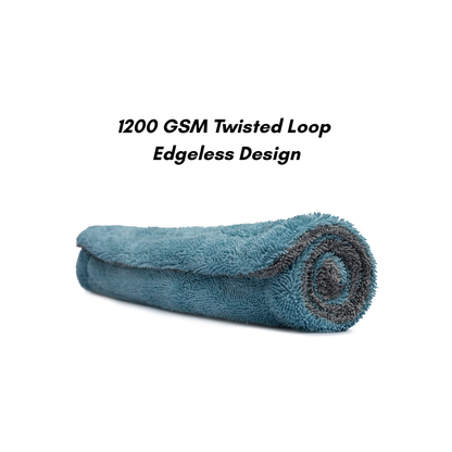 KWEL Microfiber Cloth for Car - Puremagic 1200 GSM Twisted Loop Super Absorbent Towel - Edgeless Design with Plush Pile, Lint Free Cloth for Drying & Detailing, Transparent