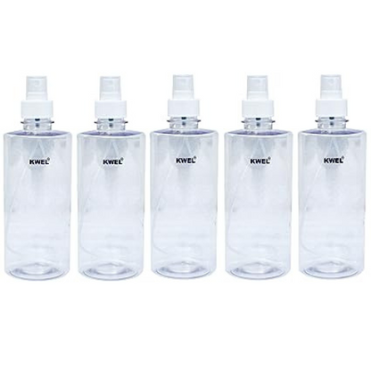 KWEL 300ml Refillable Spray Bottle With Dust Cap For Fine Mist Perfume Atomizer Sanitizer Travel Beauty Makeup Empty Mini Transparent Spray Bottle (Pack of 5)