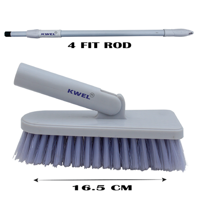 KWEL Floor Cleaning Brush With 4 fit Stick (White) Pack of 1