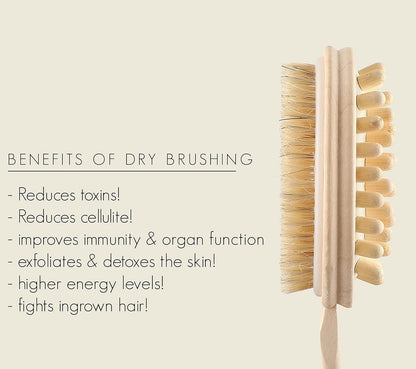 KWEL Wooden Double-sided Bath Brush With Massager and Detachable Long Handle | Natural Bristles | Dry Brushing Removes Dead Skin, Treats Cellulite & Stimulates Blood Flow