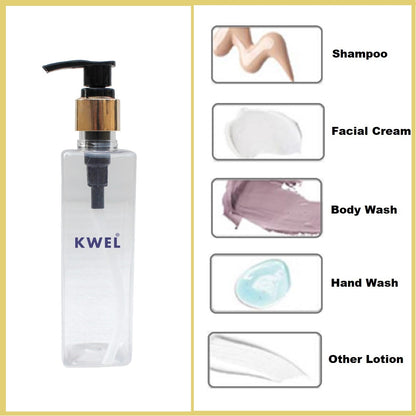 KWEL Empty Transparent Refillable Pump Bottles, Durable Refillable Containers for Liquid Soap, Shampoo,Lotions,Sanitizer,Hand wash, 200ml (Pack of 3)