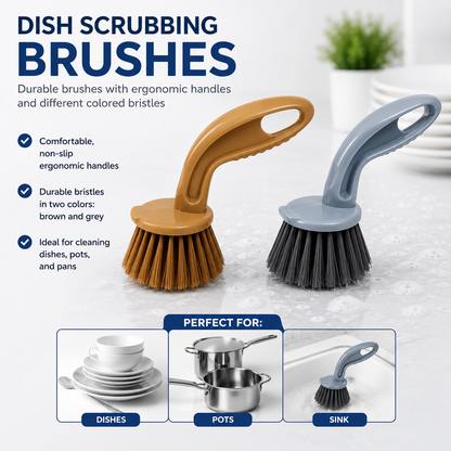 KWEL Kitchen & Bathroom Cleaning Brush | Plastic Sink Scrub Brush for Wash Basin, Tiles, Countertops & Dishes | Strong Bristles | Pack of 2 | Multicolor
