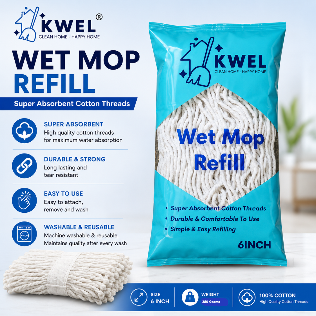 KWEL Wet mop Refill (250 Gm) For Floor mopping, (White)