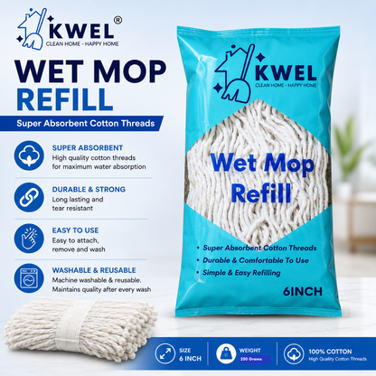 KWEL Wet mop Refill (250 Gm) For Floor mopping, (White)