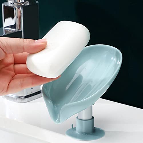 KWEL Plastic Leaf Shape Soap Box Self Holder with Draining Tray for Bathroom Kitchen (Pack of 3)