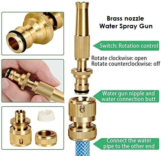 KWEL Brass Water Spray Nozzle Suitable for 1/2" Hose Pipe Adjustable Nozzle, Spray Gun for Car Wash & Gardening Water Pressure Nozzle, (Pack of 1)