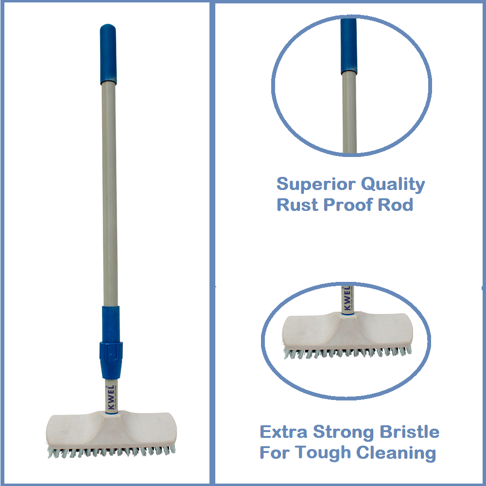 KWEL Cleaning Heavy Duty Hardy Brush with Telescopic Rod (Pack of 1) White