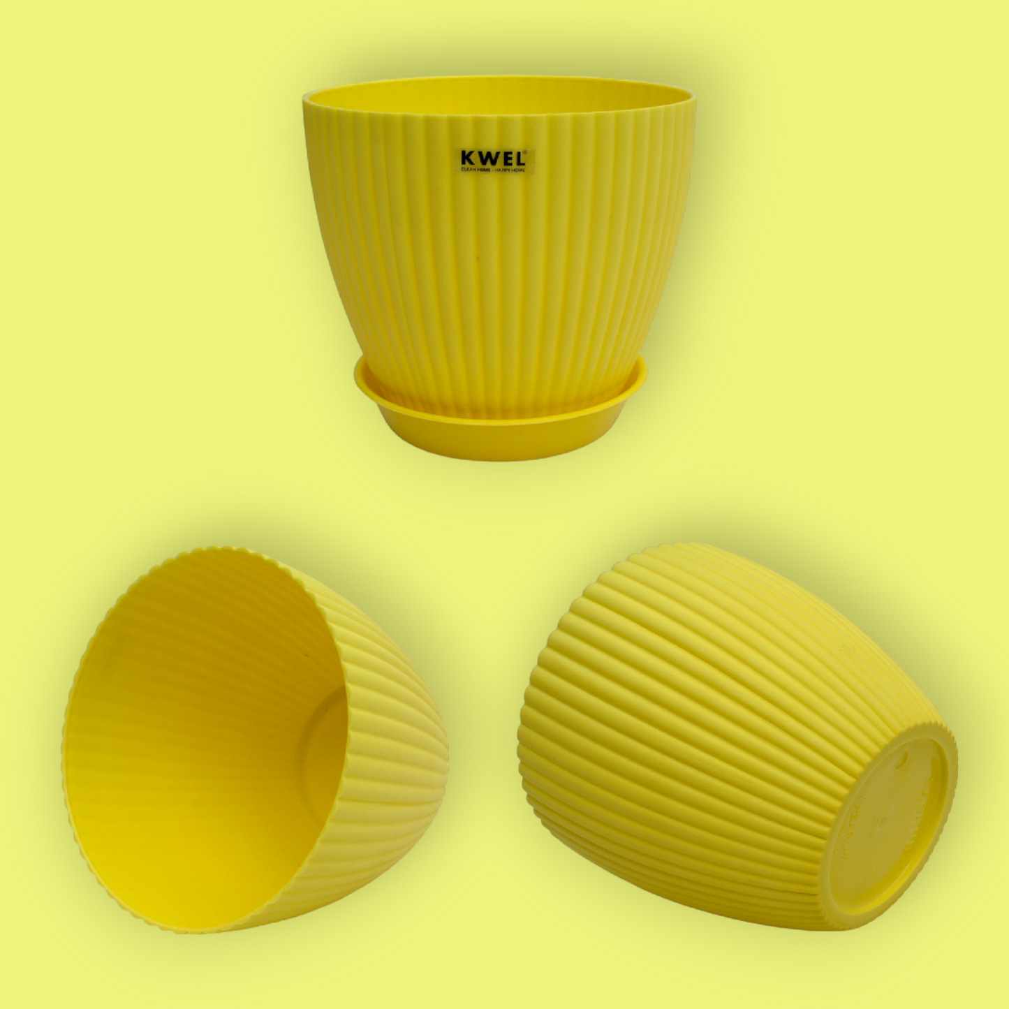 KWEL Pearl 7" Plastic Round Flower Pots for Home Planters, Terrace, Garden Etc | Yellow.