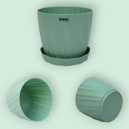 KWEL Glory 7" Plastic Round Flower Pots for Home Planters, Terrace, Garden Etc | Green.