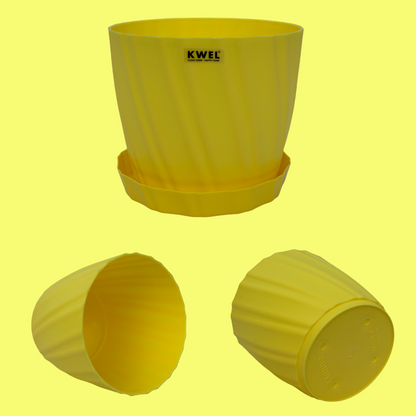 KWEL Glory 7" Plastic Round Flower Pots for Home Planters, Terrace, Garden Etc | Yellow.