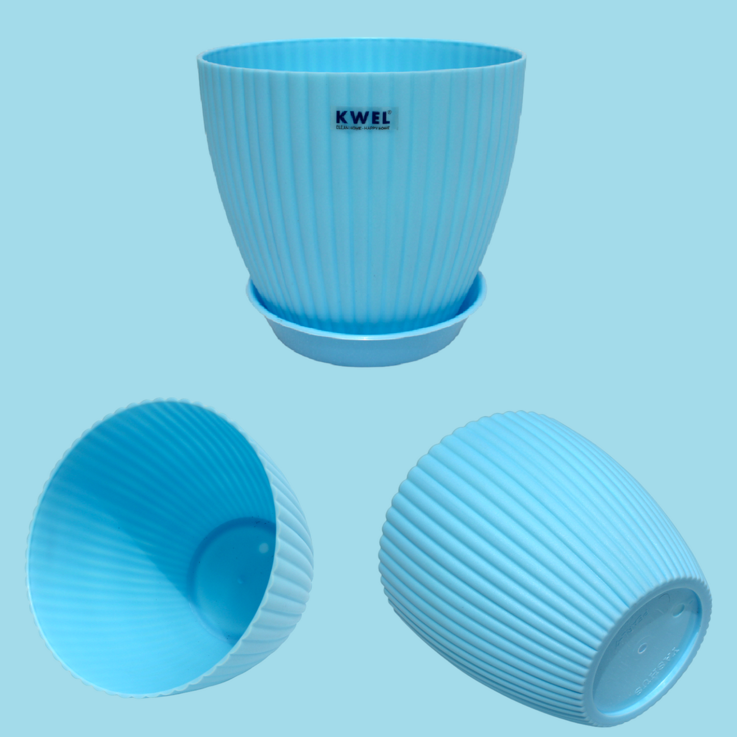 KWEL Pearl 7" Plastic Round Flower Pots for Home Planters, Terrace, Garden Etc | Blue.