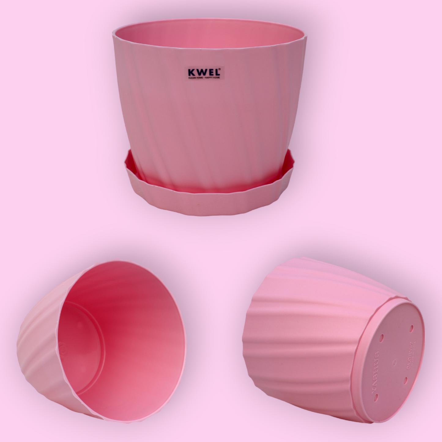 KWEL Glory 7" Plastic Round Flower Pots for Home Planters, Terrace, Garden Etc | Pink.