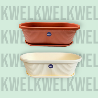 KWEL Regalia Plastic Planter Pot with Tray Big Size (Brown) Pack of 4