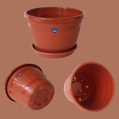 KWEL Barrel 10inch Plastic Planter Pot for Garden Balcony - Terracota