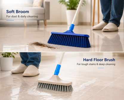 KWEL 2-in-1 Floor Cleaning Brush Combo with 4 fit Telescopic Stick | Interchangeable Soft & Hard Brush Heads | Multipurpose Cleaning Brush for Home, Bathroom, Kitchen & Outdoor