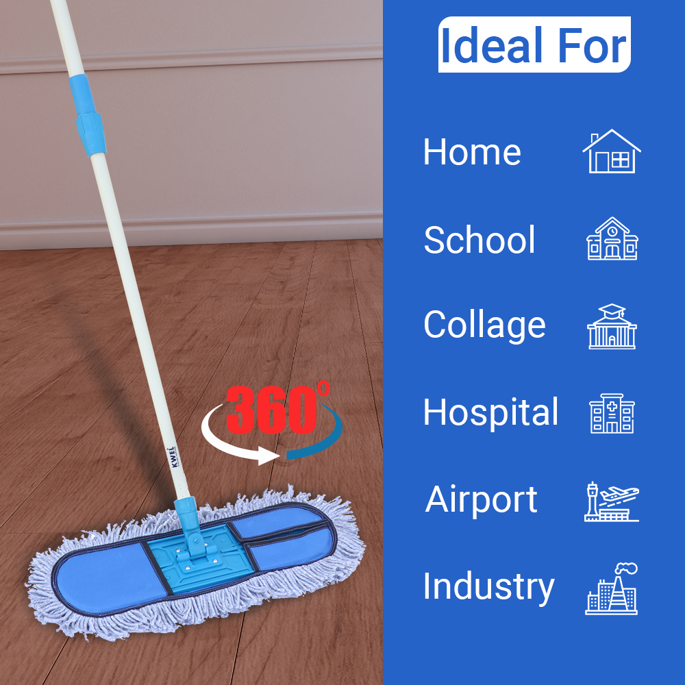 KWEL Dry Floor Mop Set 18inch for Cleaning With Combo Rotatable Glass wiper