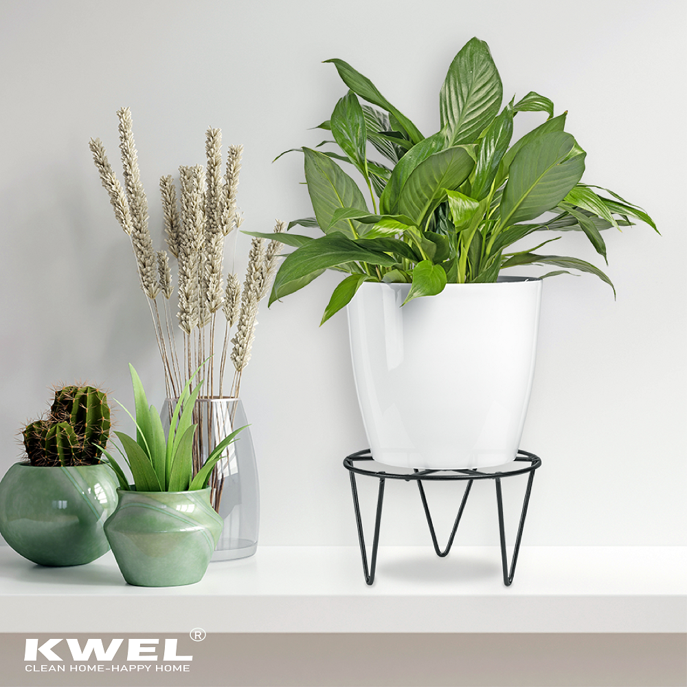 KWEL Metal Planter Stand Round Single Pot, Indoor/Outdoor Modern Plant Stand Black