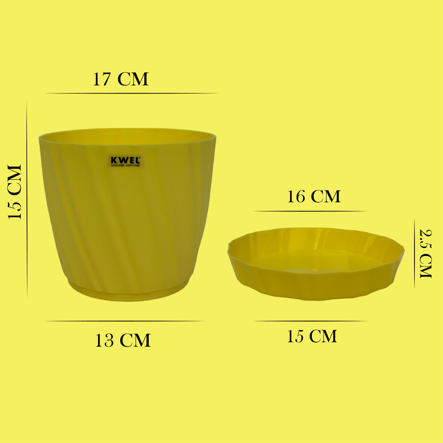 KWEL Glory 7" Plastic Round Flower Pots for Home Planters, Terrace, Garden Etc | Yellow.