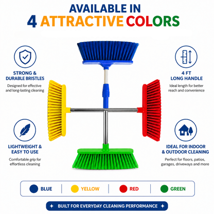 KWEL MR Broom with Soft Brush Comes with a 4ft Extendable Telescopic Rod for Easy and Flexible Cleaning Floors Long Handle Dust Cleaning Brush for Tiles, Carpet. (Set of 1,Multicolor)