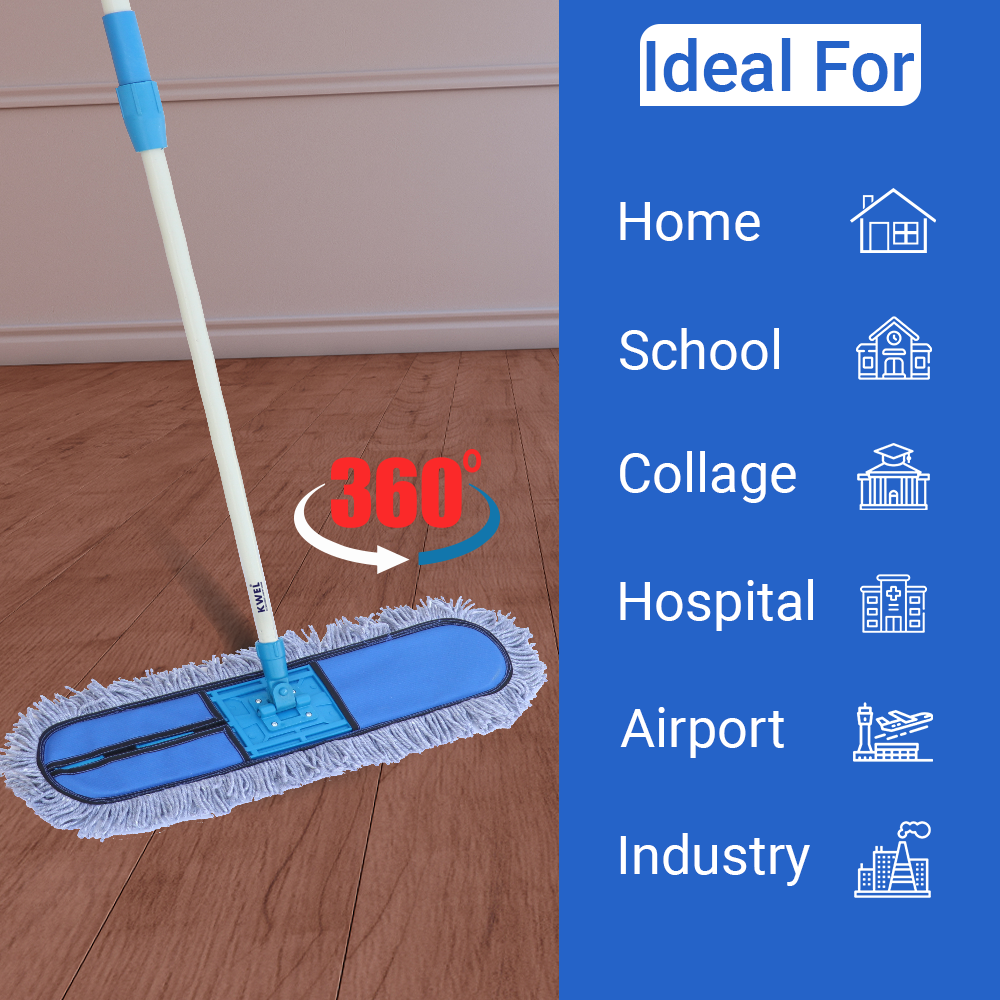 KWEL Dry Floor Mop Set 24 inch for Cleaning With Combo Rotatable Glass wiper