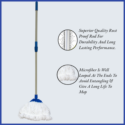 KWEL refillable Microfiber Mop to Cover Large Cleaning Area at Home, Office, Kitchen with Long Telescopic Handle 1 Extra Refill