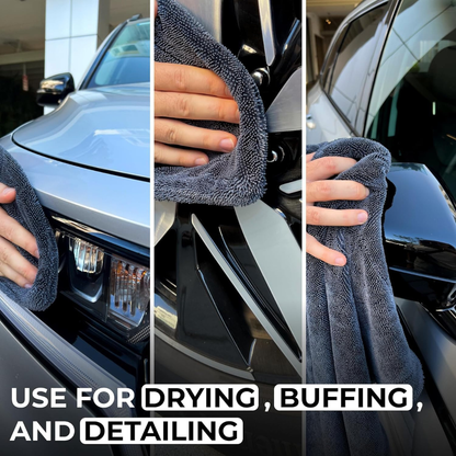 KWEL Microfiber Cloth for Car - Puremagic 1200 GSM Twisted Loop Super Absorbent Towel - Edgeless Design with Plush Pile, Lint Free Cloth for Drying & Detailing, Transparent