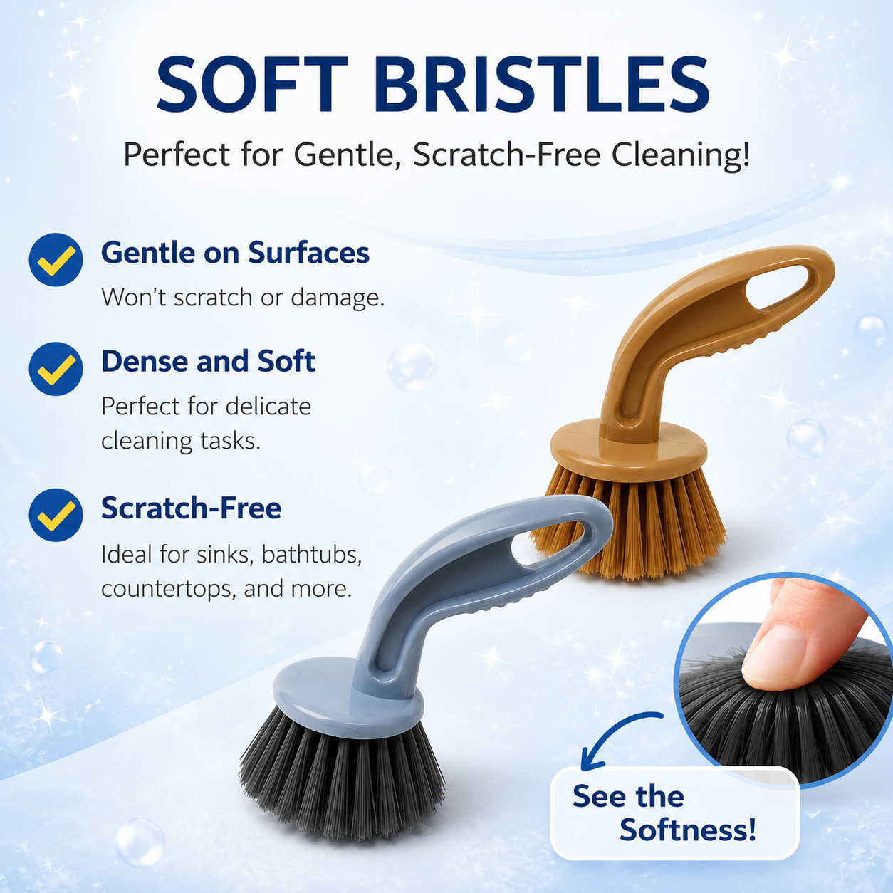 KWEL Kitchen & Bathroom Cleaning Brush | Plastic Sink Scrub Brush for Wash Basin, Tiles, Countertops & Dishes | Strong Bristles | Pack of 2 | Multicolor