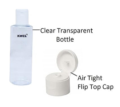 KWEL 50ml Refillable Empty Clear Plastic Sample Mini Bottle With Flip Caps For Fine Drop Liquid Atomizer Sanitizer Air Travel Lotions Beauty Makeup (Pack of 12)