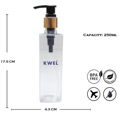 KWEL Empty Transparent Refillable Pump Bottles, Durable Refillable Containers for Liquid Soap, Shampoo,Lotions,Sanitizer,Hand wash, 200ml (Pack of 3)