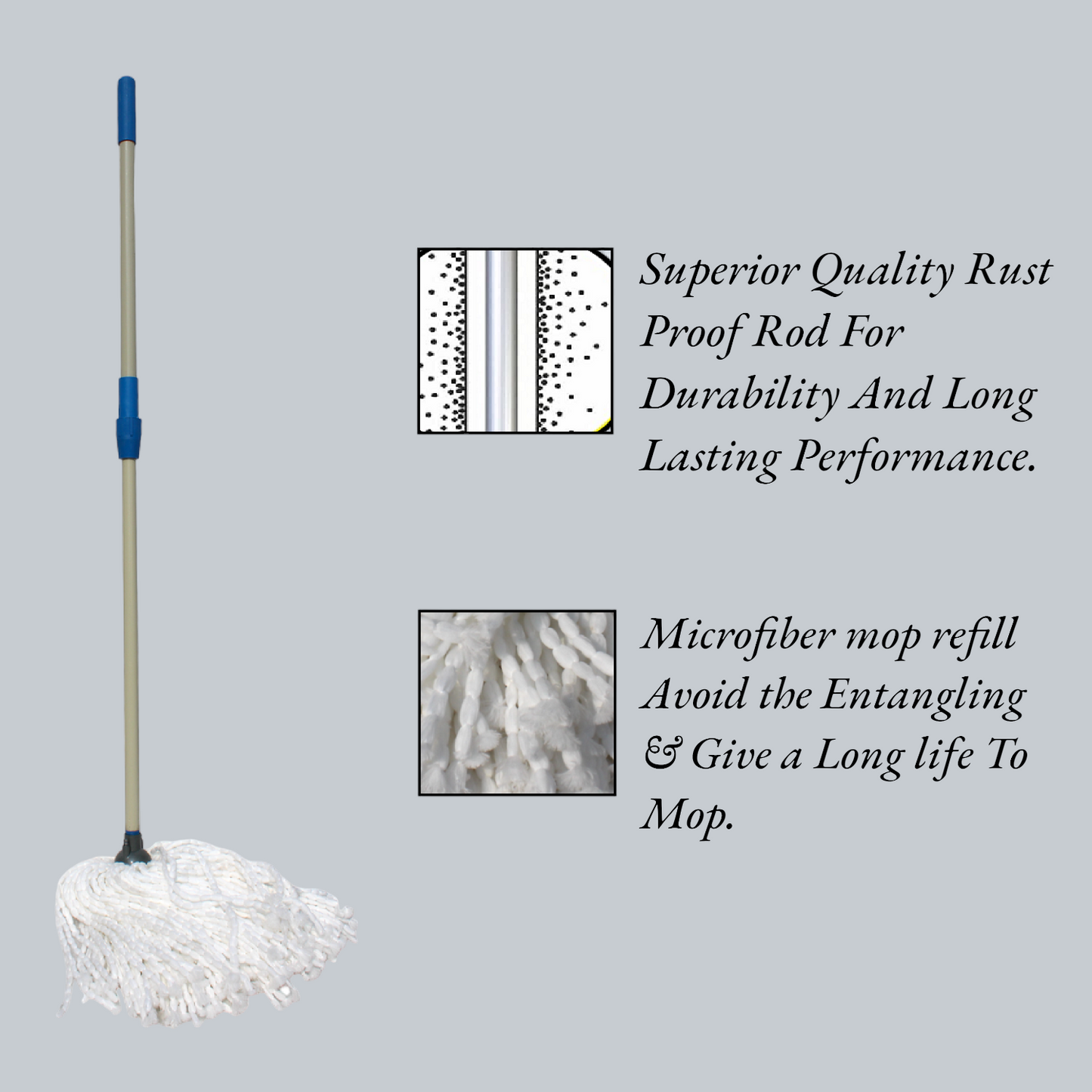 KWEL Microfiber Strip Mop to Cover Large Cleaning Area at Home, Office, Kitchen with Long and Telescopic Handle And 1 Extra Refill