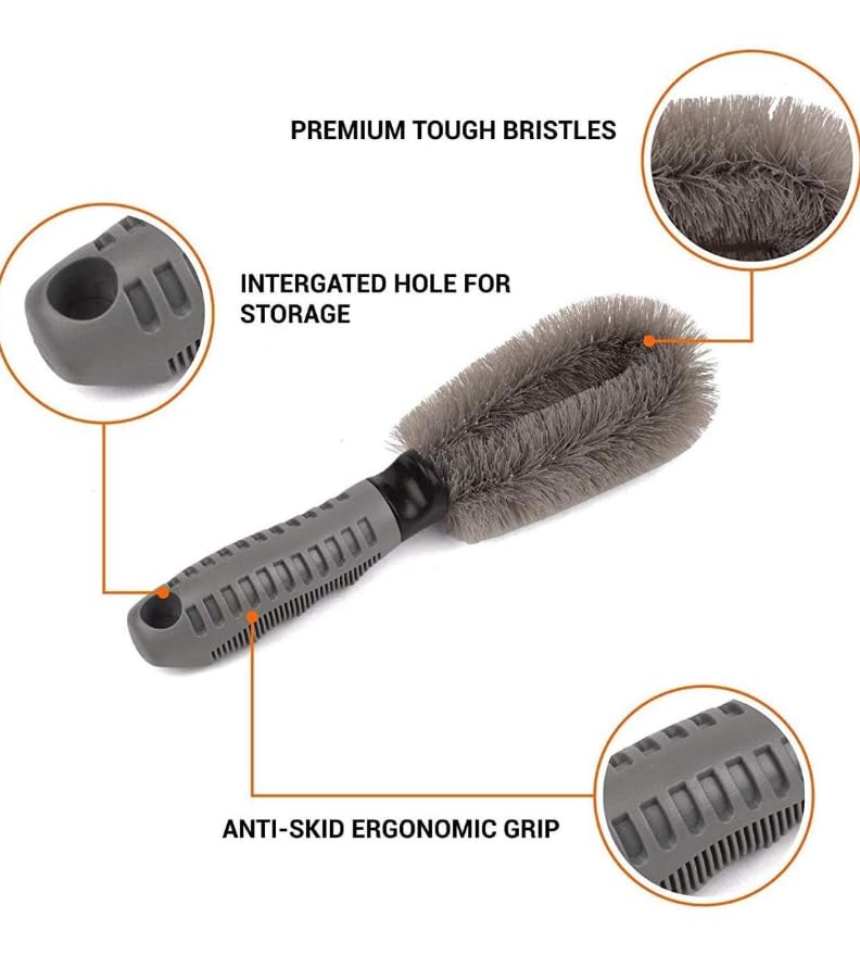 KWEL Tire & Alloy Wheel Cleaning Brush Set | Motorcycle or Bicycle Tire Brush Washing Brush | Scratch-Free Car Detailing Brushes for Tyres, Rims & Wheels