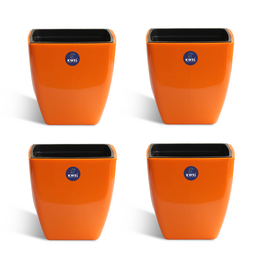 KWEL Daisy Self Watering Flower pots 5” Virgin Plastic Indoor Outdoor Balcony Flower Pot with Outer and Inner Flower Pot Pack of 4(Orange)