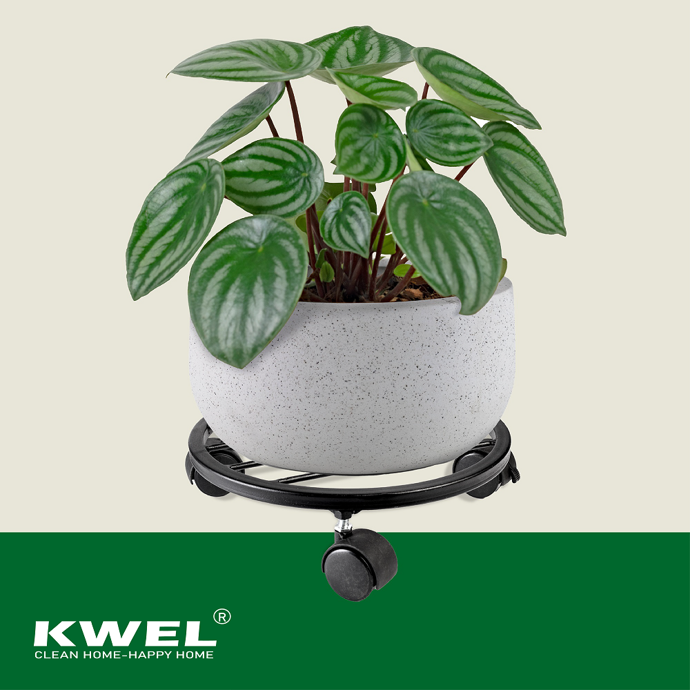 KWEL Metal Planter Stand with Wheels, Indoor/Outdoor Modern Plant Stand Black