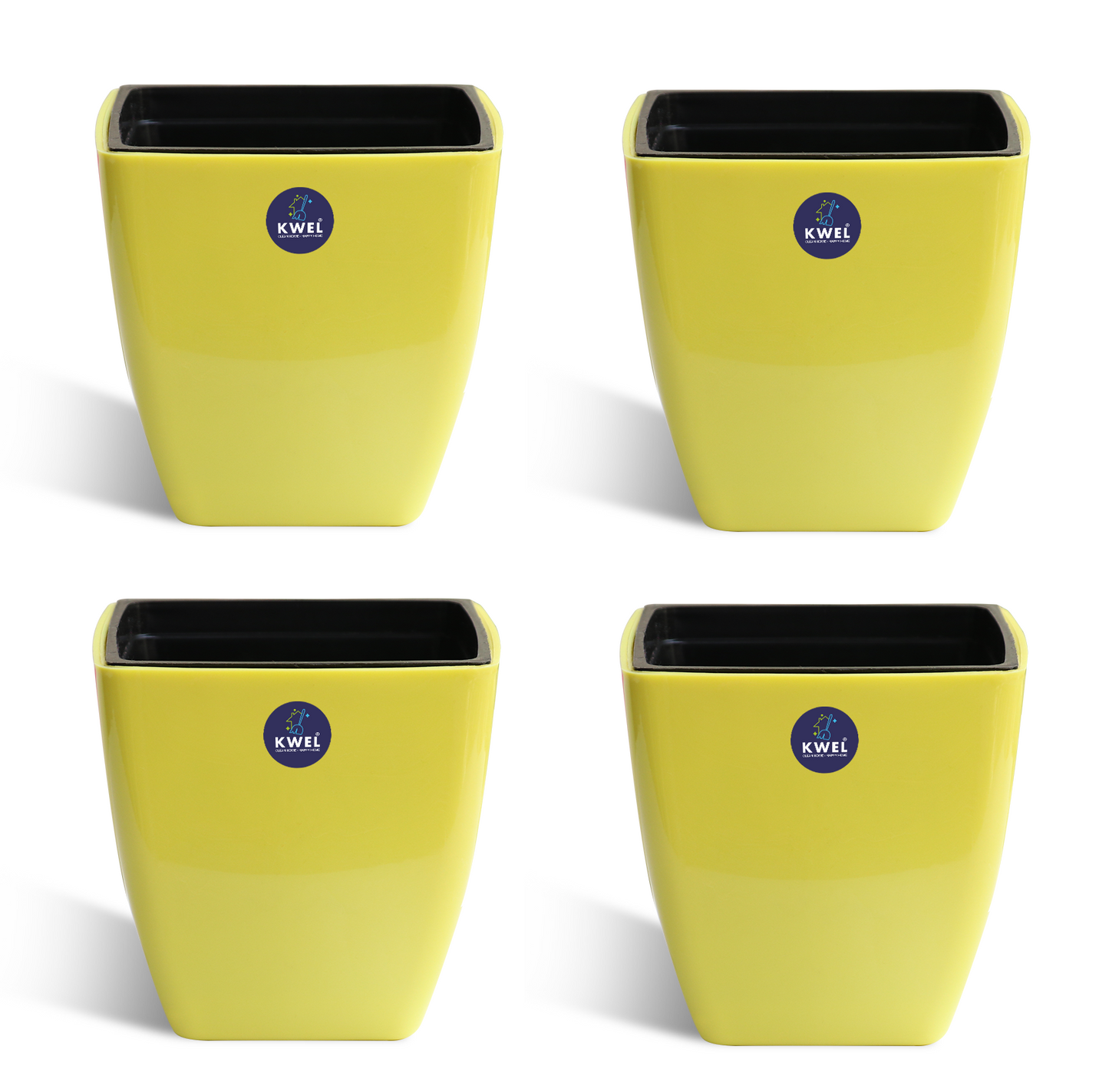 KWEL Daisy Self Watering Flower pots 5” Virgin Plastic Indoor Outdoor Balcony Flower Pot with Outer and Inner Flower Pot Pack of 4 (Yellow)