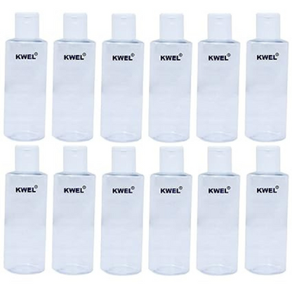 KWEL 50ml Refillable Empty Clear Plastic Sample Mini Bottle With Flip Caps For Fine Drop Liquid Atomizer Sanitizer Air Travel Lotions Beauty Makeup (Pack of 12)