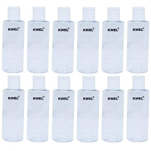 KWEL 50ml Refillable Empty Clear Plastic Sample Mini Bottle With Flip Caps For Fine Drop Liquid Atomizer Sanitizer Air Travel Lotions Beauty Makeup (Pack of 12)