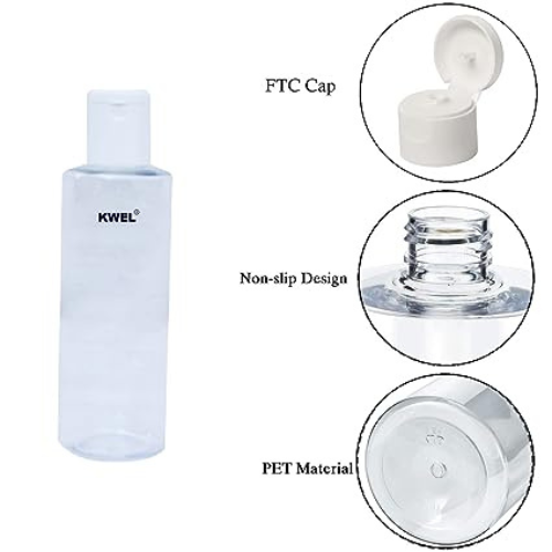 KWEL 50ml Refillable Empty Clear Plastic Sample Mini Bottle With Flip Caps For Fine Drop Liquid Atomizer Sanitizer Air Travel Lotions Beauty Makeup (Pack of 12)