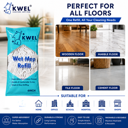 KWEL Wet mop Refill (250 Gm) For Floor mopping, (White)