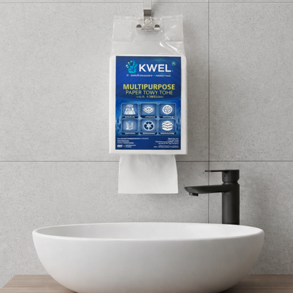 KWEL 1 Ply Multipurpose Paper Towel 400 Pulls Soft Highly Absorbent 100% Virgin Cellulose Fiber Hanging Tissue Pack Easy Pull Disposable Cleaning Wipes for Kitchen Bathroom Car Office