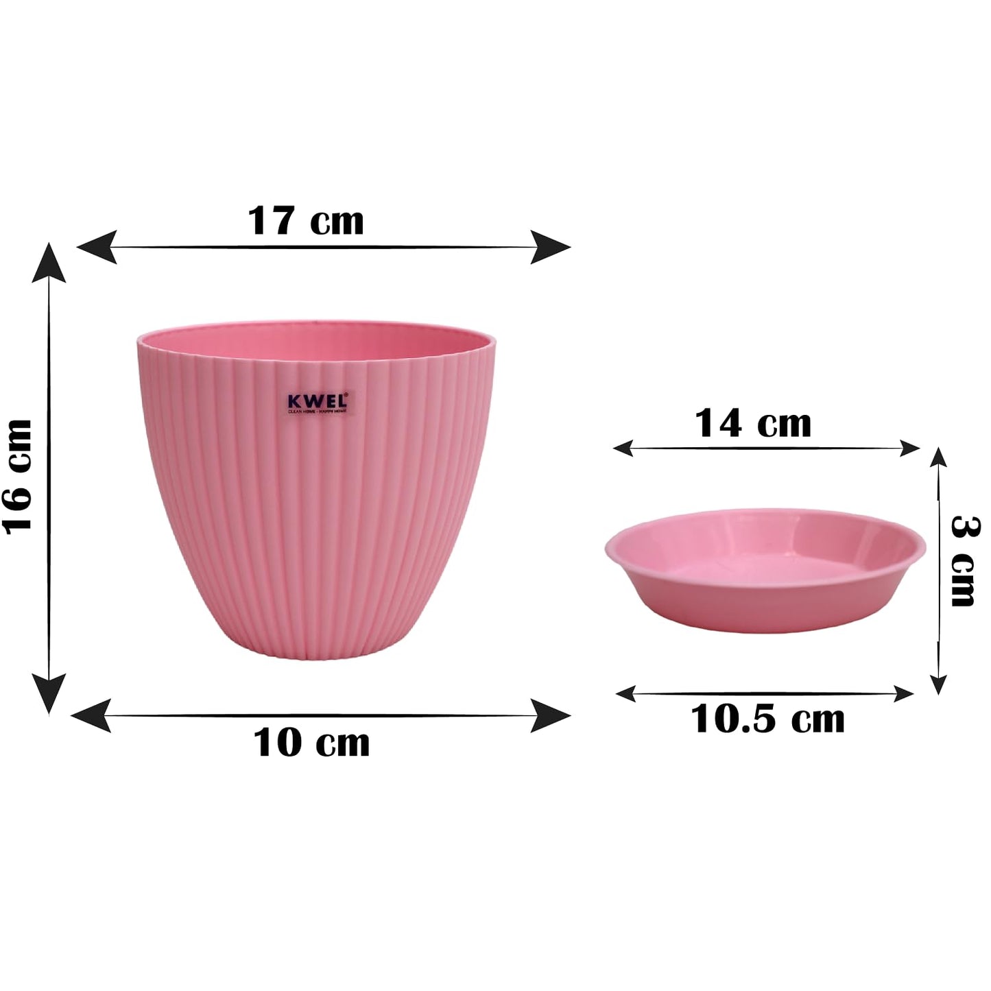 KWEL Pearl 7" Plastic Round Flower Pots for Home Planters, Terrace, Garden Etc | Pink.