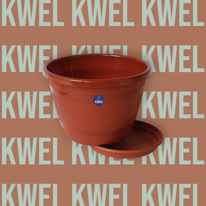 KWEL Barrel 10inch Plastic Planter Pot for Garden Balcony - Terracota