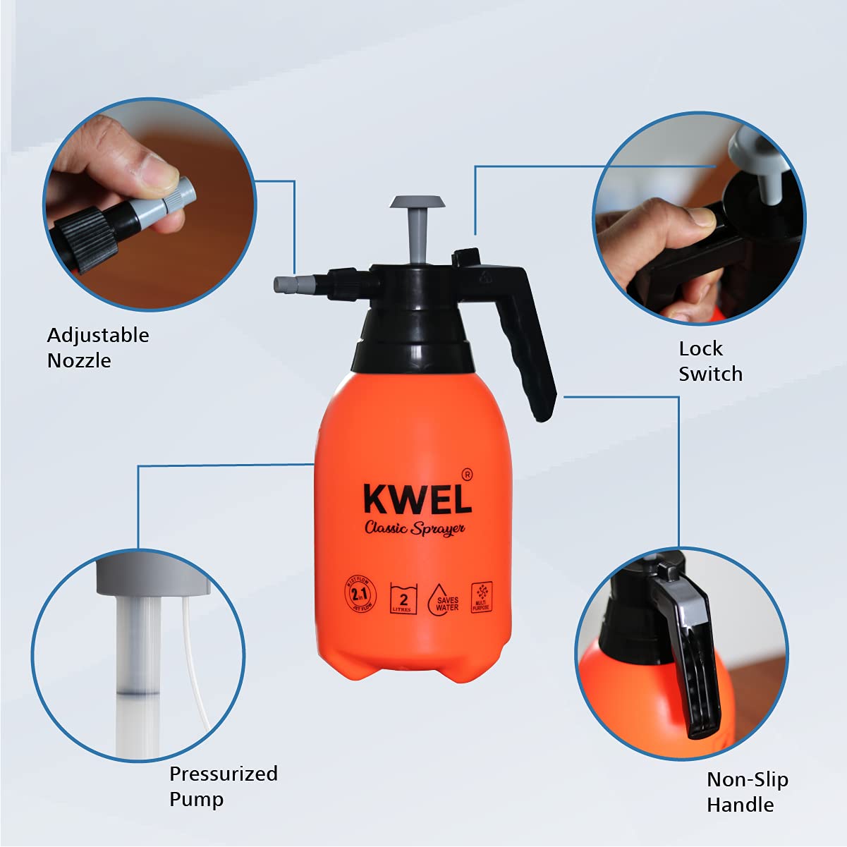 KWEL Multipurpose Gardening  Classic Sprayer (2 Liter)- (Orange) with 500ml Aqua Spray Bottle 1