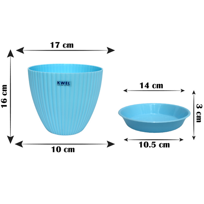 KWEL Pearl 7" Plastic Round Flower Pots for Home Planters, Terrace, Garden Etc | Blue.