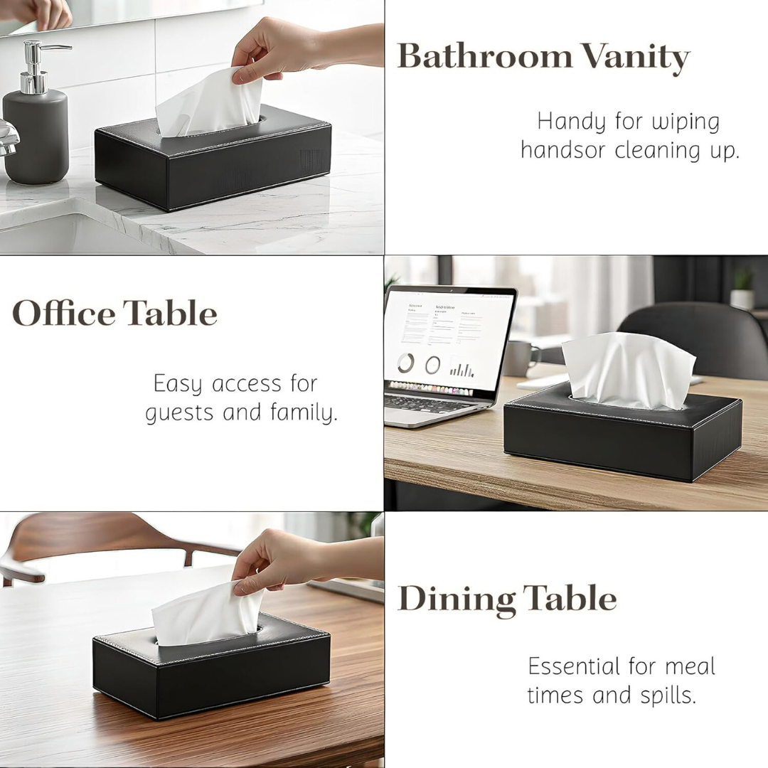 KWEL Rectangular Leather Tissue Box Holder for Dining Table | Water Resistant Face Wipes/Tissue Dispencer for Office Desks |with 80 Pulls Tissue Paper 1Pkt