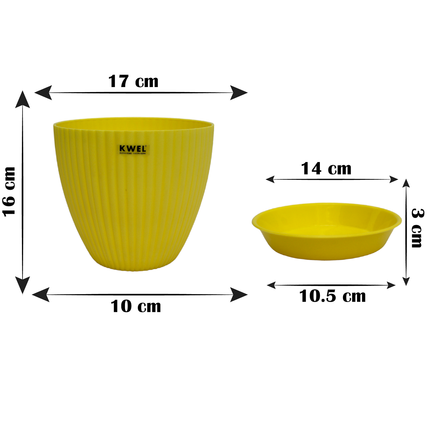 KWEL Pearl 7" Plastic Round Flower Pots for Home Planters, Terrace, Garden Etc | Yellow.