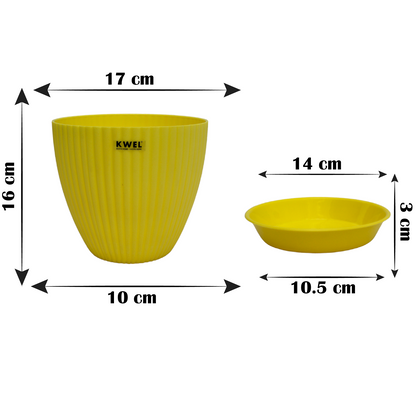 KWEL Pearl 7" Plastic Round Flower Pots for Home Planters, Terrace, Garden Etc | Yellow.