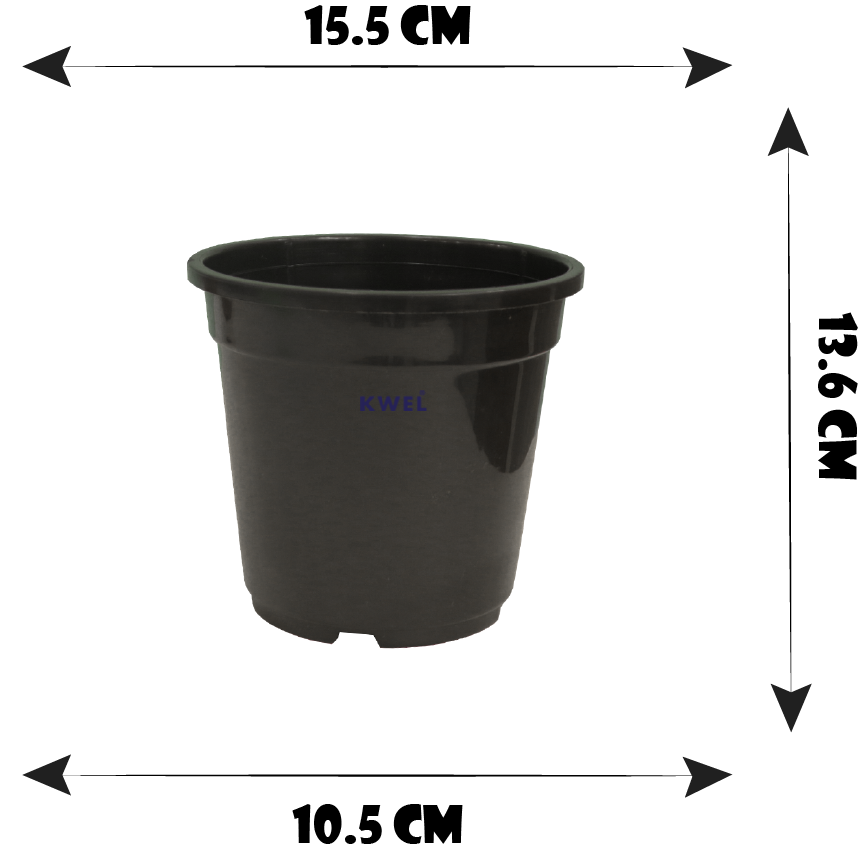 KWEL N Pot for Home Garden | Planters for Outdoor Balcony and Nursery | Flower Planting Pots Size 6" Black Color