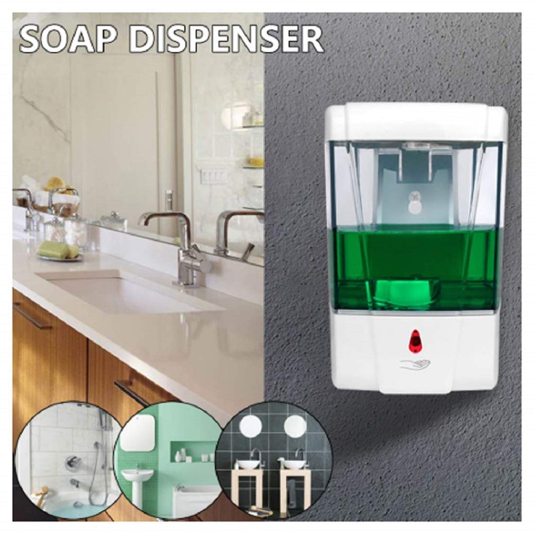 KWEL Automatic Soap Dispenser Wall Mount, Hand Sanitizer Dispenser 700ml Capacity, Touchless Sensor, Hand Free Soap Dispenser for Gel |Liquid (Color White)