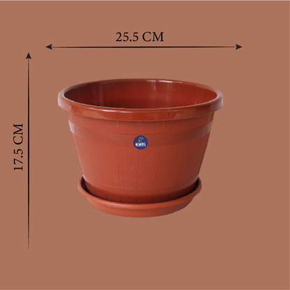 KWEL Barrel 10inch Plastic Planter Pot for Garden Balcony - Terracota